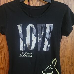 Black Tee with Camouflage Love Print